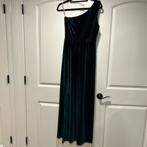 Baltic Born women’s green suede 1 shoulder gown